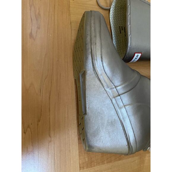 Rare! Hunter Sz 9 - 10 Verbier Lace Up Wedge Platform Rain Boots Titanium Gold - Picture 6 of 11